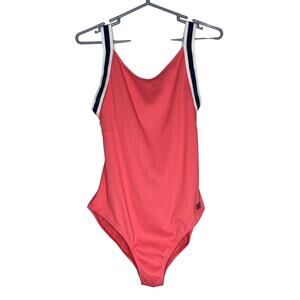 USPA Coral Pink Orange Ribbed One Piece Swimsuit Womens 15-17 XL Large Swim